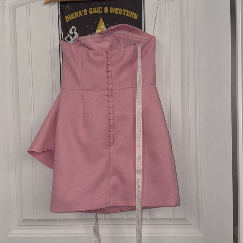 Strapless Pink Ruffle Mini Dress - Picture 11 of 11